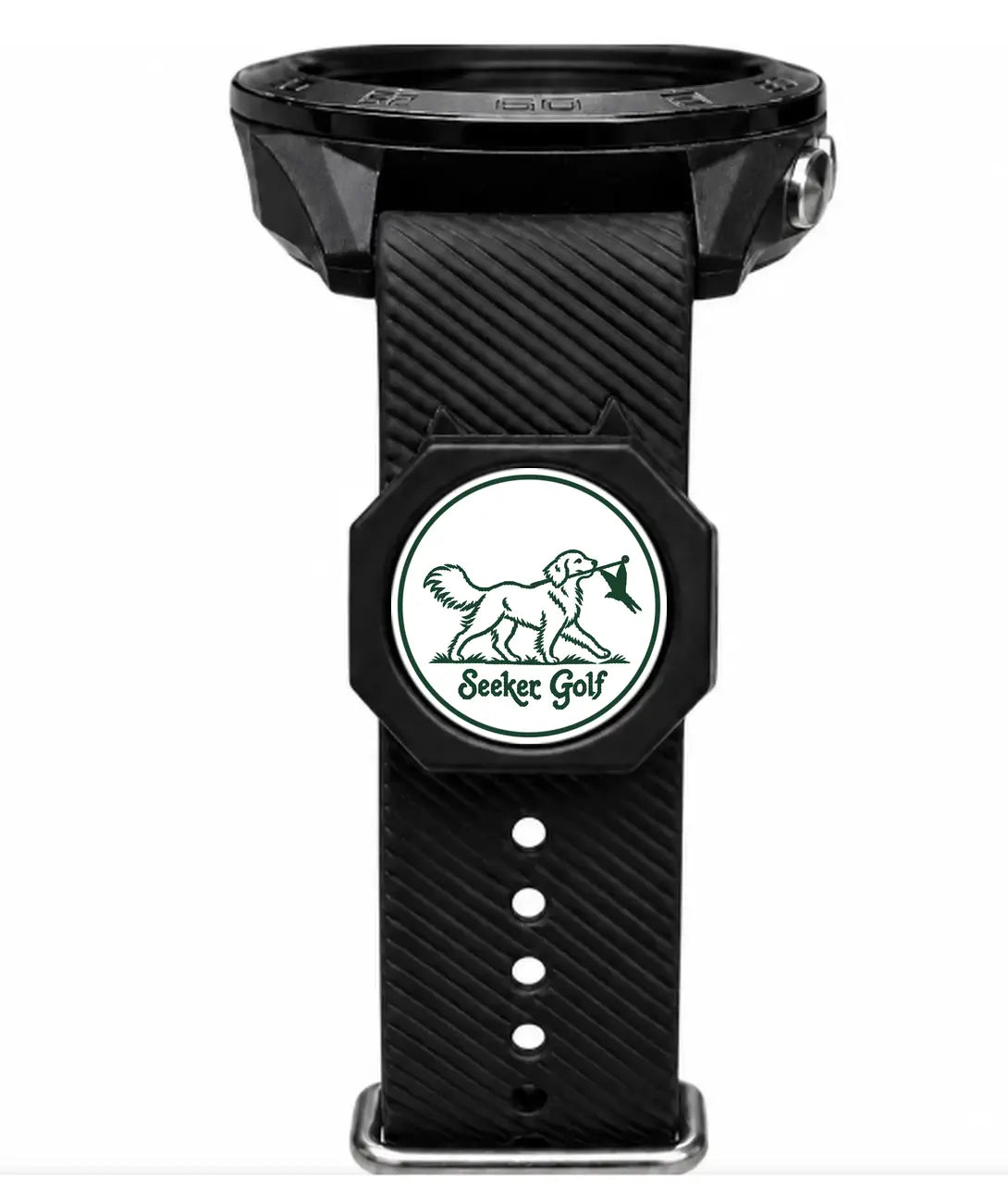 Seeker Dog ball marker in the Seeker holder on a watch strap